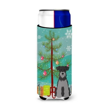 Treehugger Pads Merry Christmas Tree Miniature Schanuzer Black & Silver Michelob Ultra Hugger for Slim Cans ()