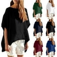 thumbnail image 1 of QIPOPIQ Women's Cotton Linen Round Collar Boxy Top Patchwork Blouses Clearance, 1 of 7