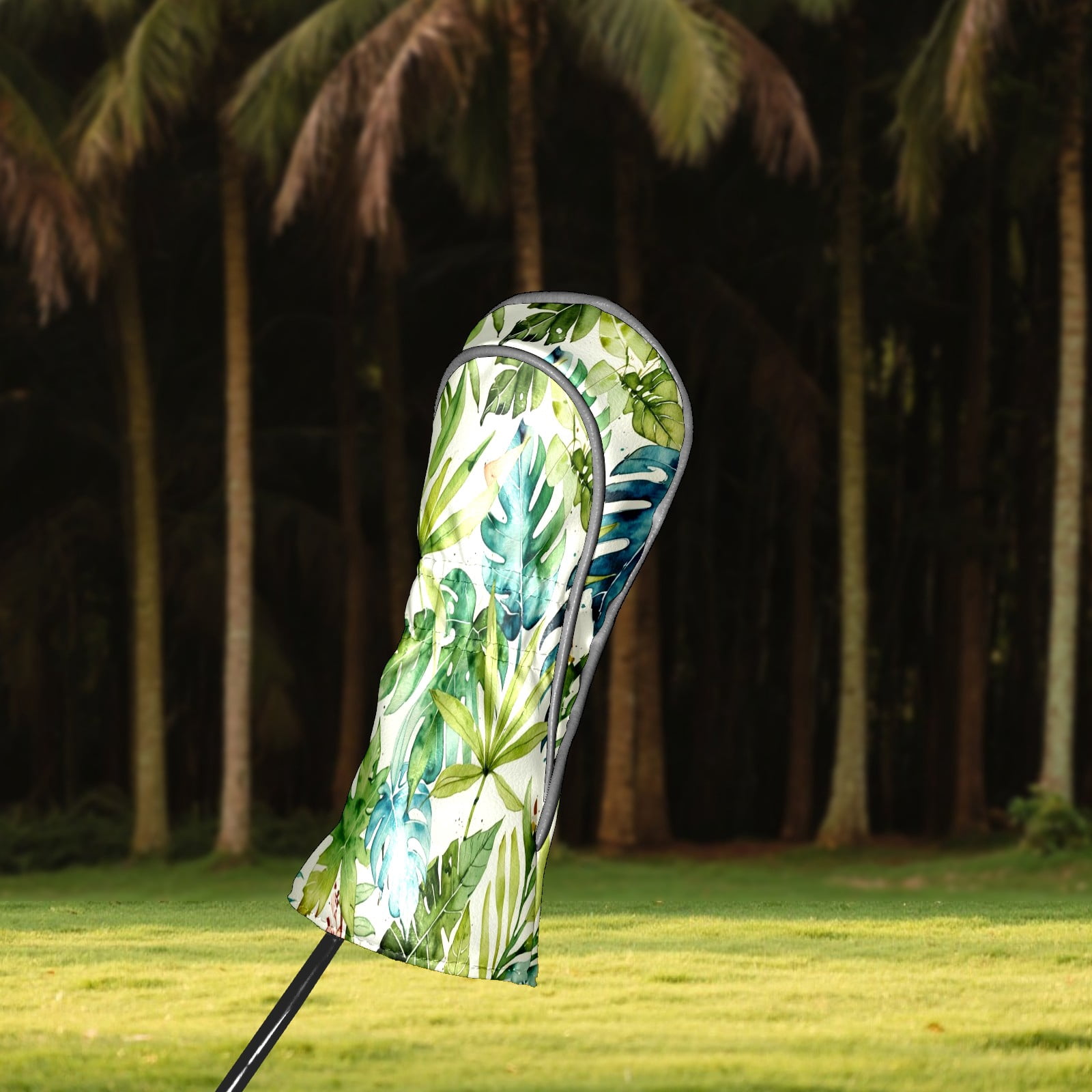 Golf Club Covers, Green Leaves Premium PU Leather Driver Hybrid Putter Head Covers with Velvet Lining, Waterproof Golf Gifts for Men Women