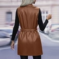 thumbnail image 4 of Nokdvo Women’s Leather Jacket Plus Size Sleeveless Lapel Vest Jacket Cardigan Slim Fit Jackets with Belt Pockets,Brown XL, 4 of 6
