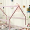 thumbnail image 5 of Jopath Full Size House Floor Wooden Bed with Roof Frame, Safety Guardrails for Boys Girls Pink, 5 of 9