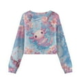 thumbnail image 5 of COEQINE Crop Top Sweatshirt for Girls, Long Sleeve Crewneck Fall Winter Pullover, Loose Fit Casual Top Outfits for Age 13-14 Years Old Kids, Axolotl Flower Pink Blue, 5 of 7