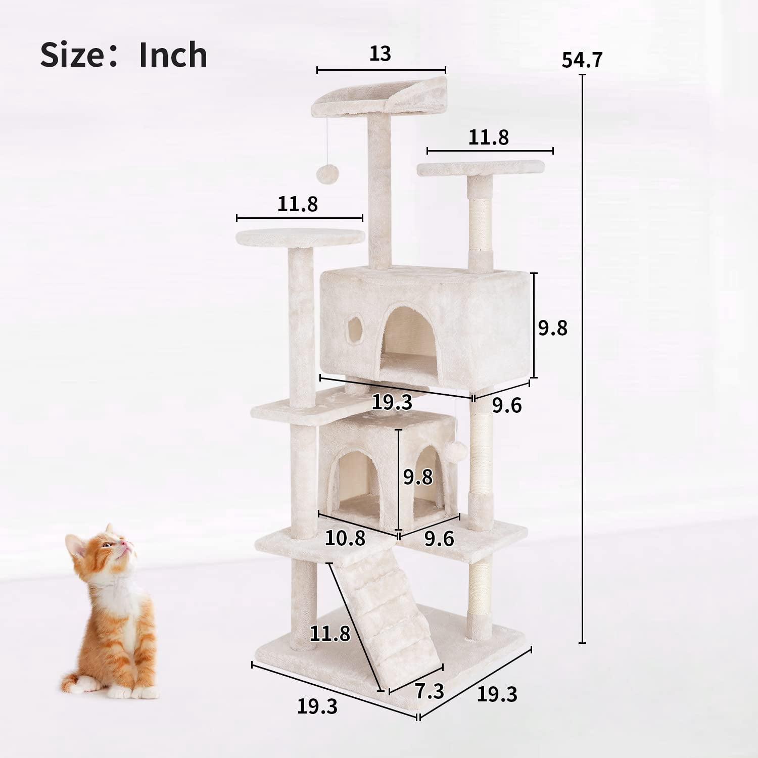 YRLLENSDAN 54 inch Tall Cat Tree Tower for Indoor Cats, Large Cat Tower with Scratching Post, Cat Climbing Tower with Cat Tree House, Sturdy Cat Condo, Beige