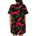 thumbnail image 3 of Bingfone Cherry Print Pajamas Sets for Women Soft Short-Sleeved Pjs with Lounge Shorts Two Piece Sleepwear, 3 of 8