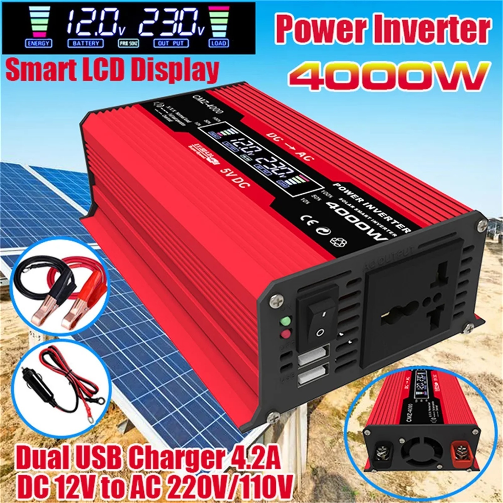 4000W Car Inverter Converter LCD Display Voltage Transformer Car Adapter Modified Sine Wave Charge Converter ,Voltage Protection
