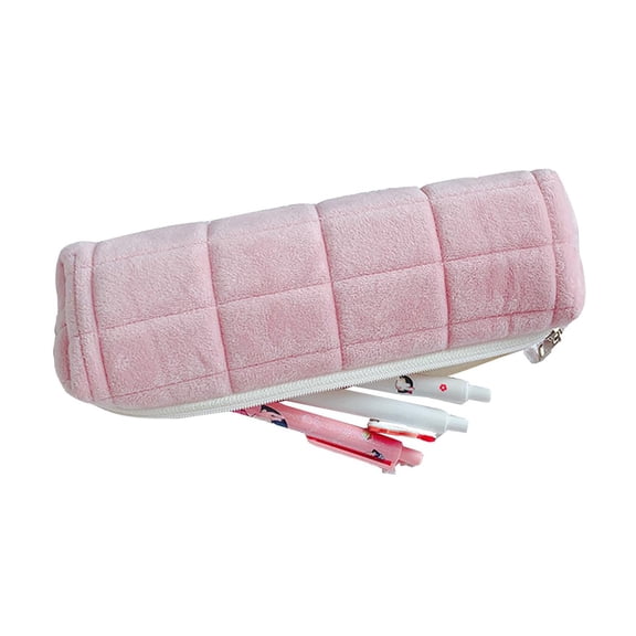 Small Plush Pouch Travel Makeup Pouch Heavy Duty Aesthetic Case Cute Cosmetic Bag Organizer Trendy Office Storage Bags Mini Zipper Toiletry Pouches for Women Men Adult (Pink) 7.85x2.16x1.96"