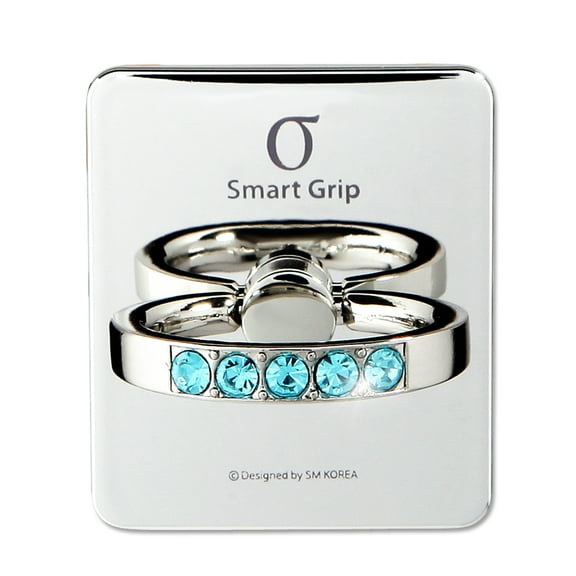 Cell Phone Finger Ring Holder & Grip with Luxury Oktant Crystal Universal Kickstand with 360° Rotation and 180° Flip Compatible with Most Smartphones (Silver - Aquamarine)