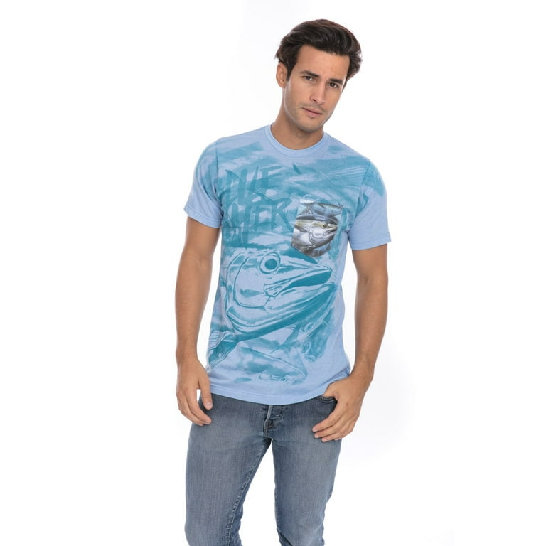 Tuna Fish Fishing Blue Water Theme Soft T-Shirt Tee Printed Pocket Unisex -  Blue 