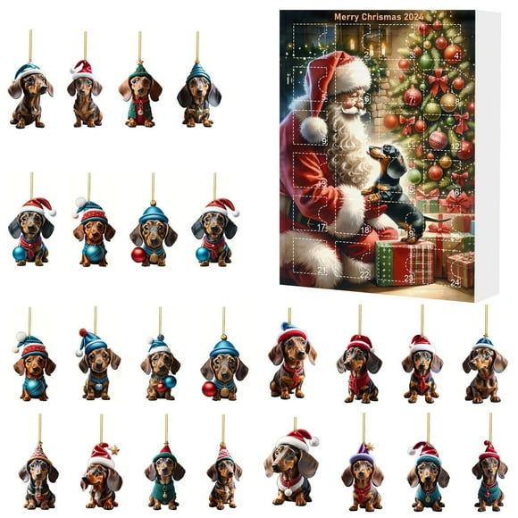 Rbaofujie Fridge Calendar Christmas Countdown Dachshund Pendant Gift Box Vintage Christmas Decor