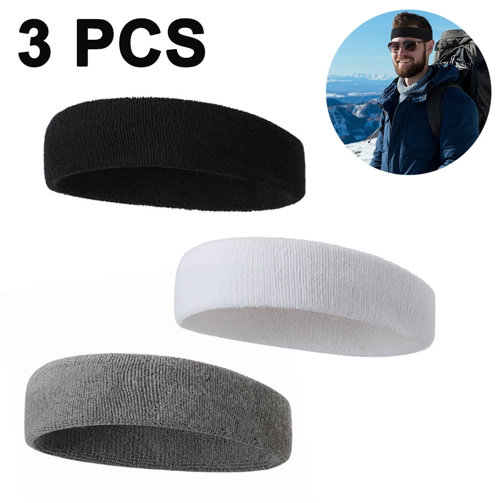 2 PCS Running Exercise Elastic Terry Cloth Headband Sweatband Black AD 
