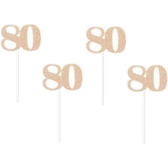 Glitter Gold/Rose Gold 80th Birthday Party Cupcake Toppers. 10pcs Number"80" Cupcake Toppers (Rose Gold)