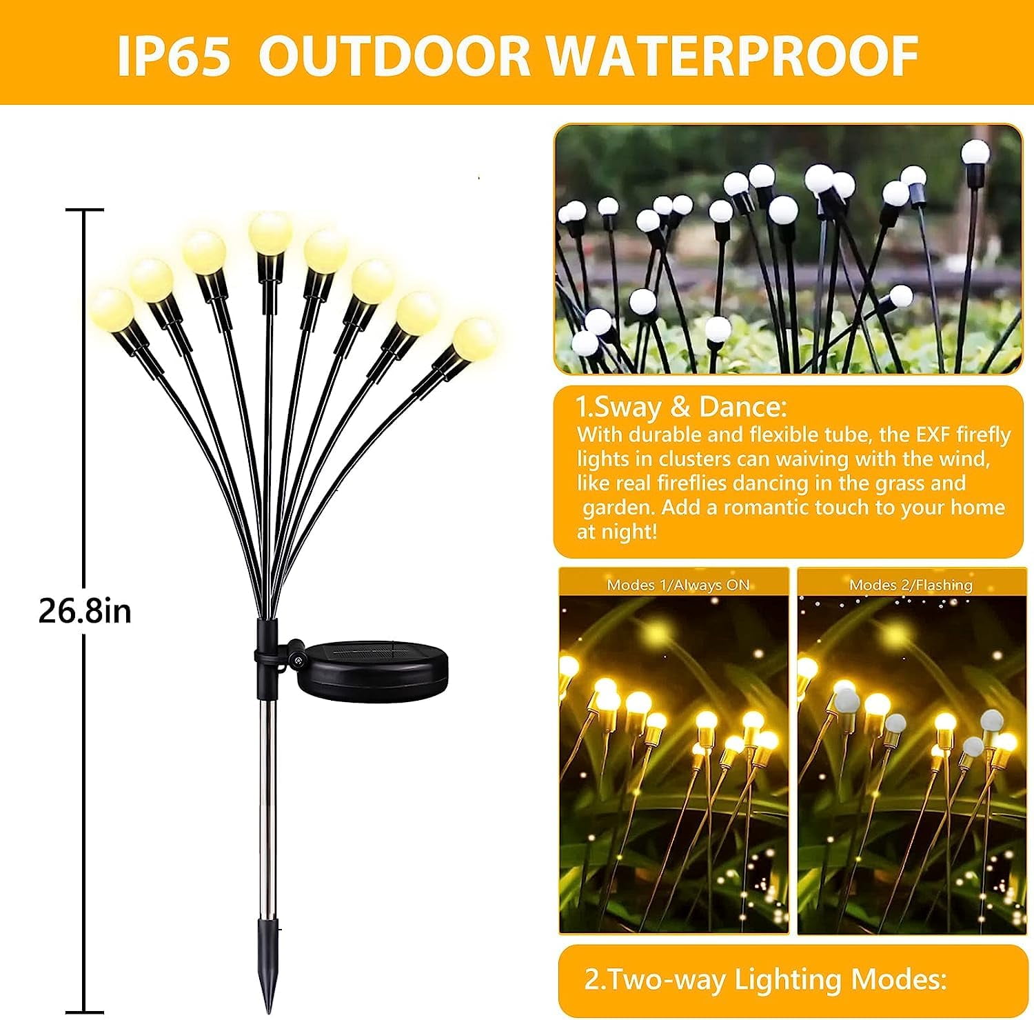 Aertyole 4 Pack Solar Garden Lights Outdoor, Upgraded 32 LED Firefly Solar Lights for Outside, Waterproof Solar Powered Outdoor Lights for Yard Garden Decor Party Decorations (Warm White)