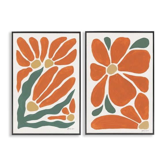 Stupell Industries Midcentury Flower Abstracts 2 Piece Black Framed Giclee Art Set design by Yvette St. Amant, 18 x 12