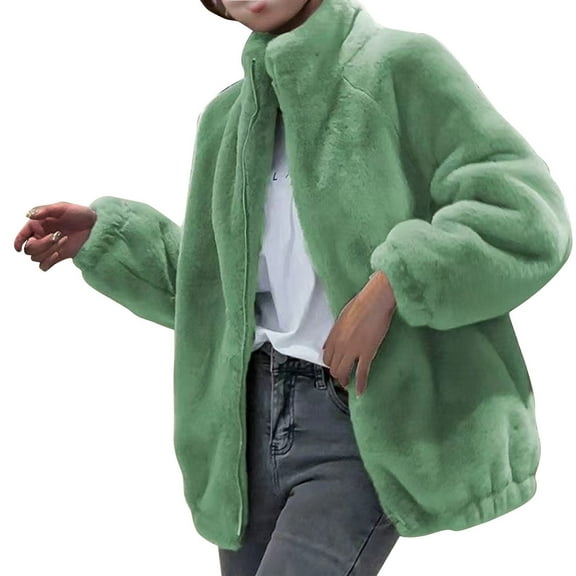 HTNBO Women's Fuzzy Fleece Jacket Full Zip Up Sherpa Coat Long Sleeve Trendy Warm Winter Plus Size Outerwear