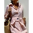 thumbnail image 6 of Women'S Shirt Dress Casual Lapel 3/4 Sleeve Button-Down Collar Slit Tie Resort Maxi Dress Pink S, 6 of 8