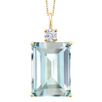 Gem Stone King 15.80 Cttw Sky Blue Simulated Aquamarine Pendant Necklace for Women | 18K Yellow Gold Plated Silver | Emerald Cut 18X13MM | 18 inch Chain | Fine Jewelry Gifts for Her Mom Wife