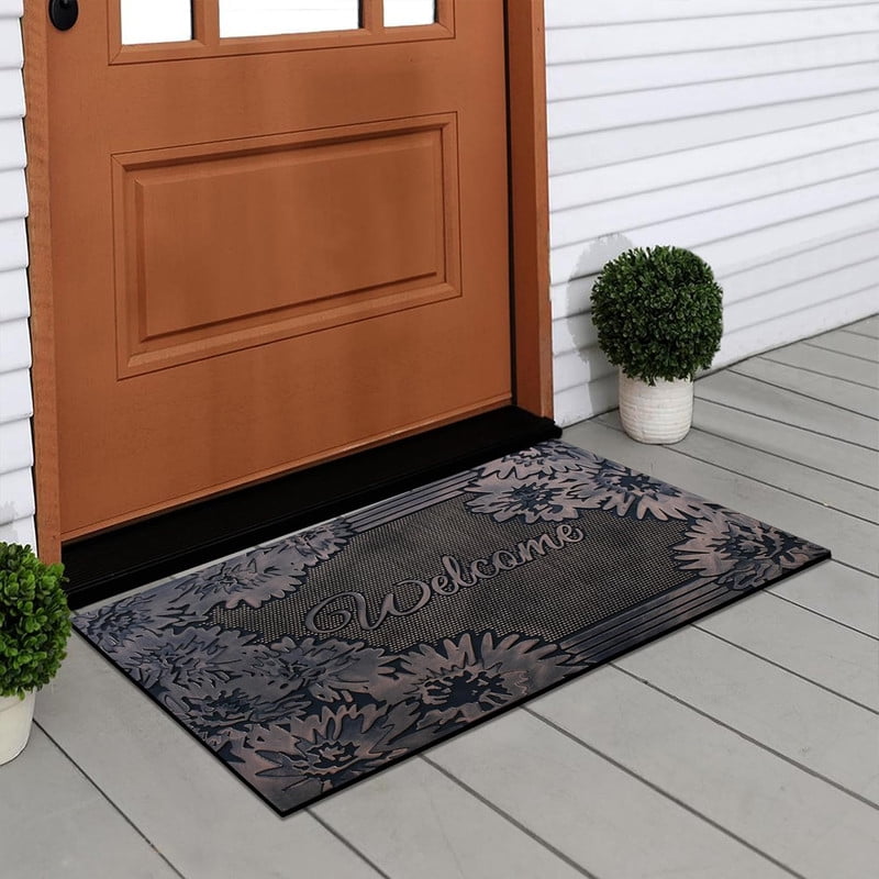A1HC Rubber Pin Doormat for Entrance, Welcome Designed Copper Front Door Mat, Non-Slip Backing Mat for Outdoor and Indoor, 18x30