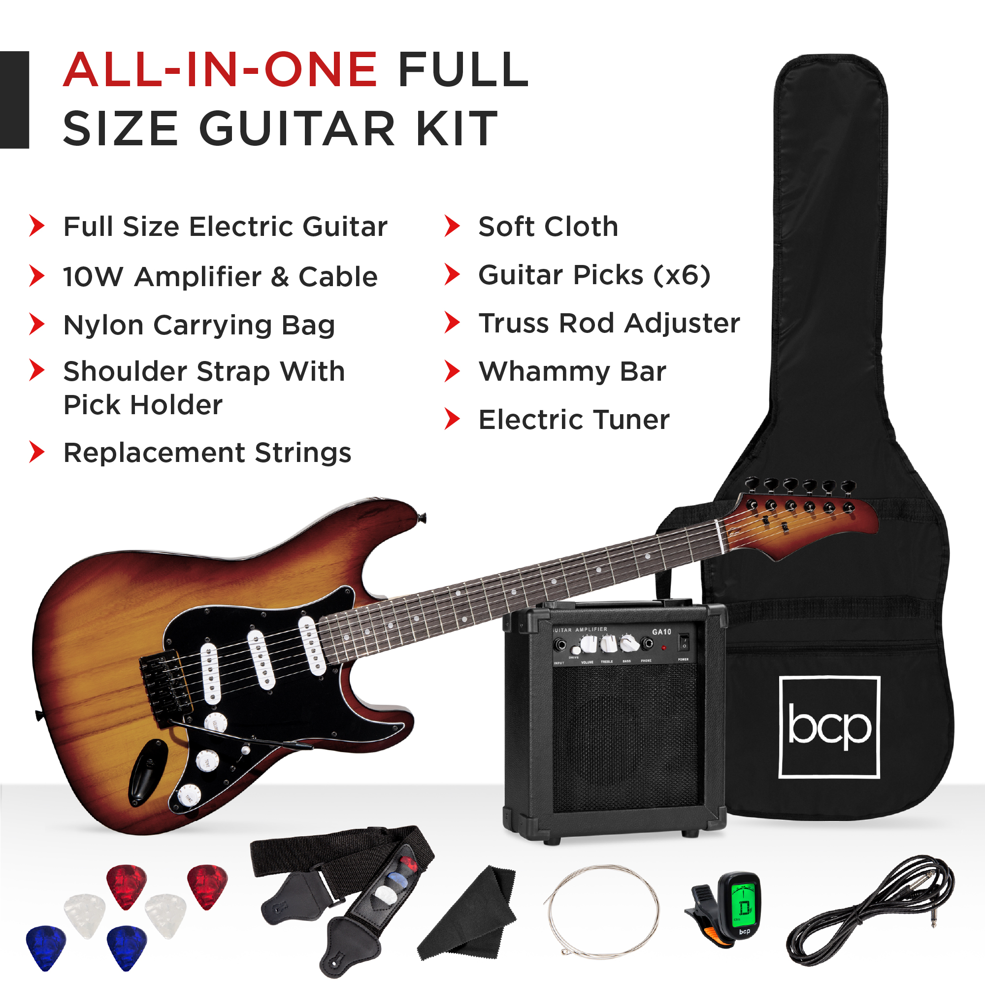 Best Choice Products 39in Full Size Beginner Electric Guitar Kit with Case, Strap, Amp, Whammy Bar - Bourbon - image 2 of 6