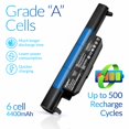 thumbnail image 2 of NinjaBatt Battery A32-K55 Compatible with Asus Q500 Q500A R503U R503A R503C K55VD X75VD K75VM K75VD K75DE K55 K55N K55VM K45VS K45VJ K55DR K55VS R400 R500 R700 - [6 Cells/4400mAh/48Wh], 2 of 4