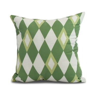 Simply Daisy, 16" x 16" Harlequin , Geometric Print Outdoor Pillow, Green
