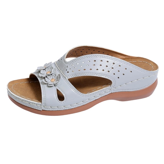 Domuza Orthopedic Sandals for Women Non Slip Slip on Arch Support Summer Flat Sandals Wide Sneakers 2026 New Beach Orthopedic Shoes Gray 7（EU-38）