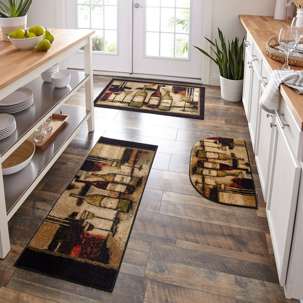 Mohawk Home Wine Themed Non Slip 3, Black And Red Kitchen Rugs