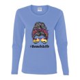 thumbnail image 3 of Wild Bobby, Messy Bun BeachLife | Cool Neon Leopard Print Bandana | Sunglasses Vaction Beach Paradise Fashion Womens Long Sleeve T-Shirt, Light Blue, XL, 3 of 5