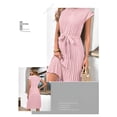 thumbnail image 5 of EASYBRA Pleated Midi Dress Solid Color Short Sleeve Casual Summer Dress Slim Fit Round Neck S–XXL, 5 of 6