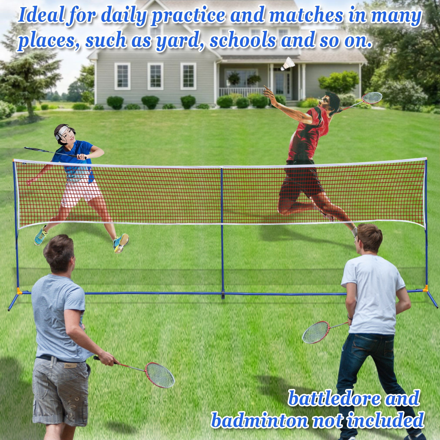 SUNNYOUTDOOR 3-in-1 Training Beach Volleyball Badminton Tennis Net Set Portable w/ Carry Bag