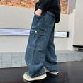 thumbnail image 5 of NIEWTR Boys Baggy Jeans for Kids Teen Fall Fashion Straight Elastic Waist Wide Leg Y2K Cargo Denim Pants with Pockets（A-Blue,6-7 Years), 5 of 7