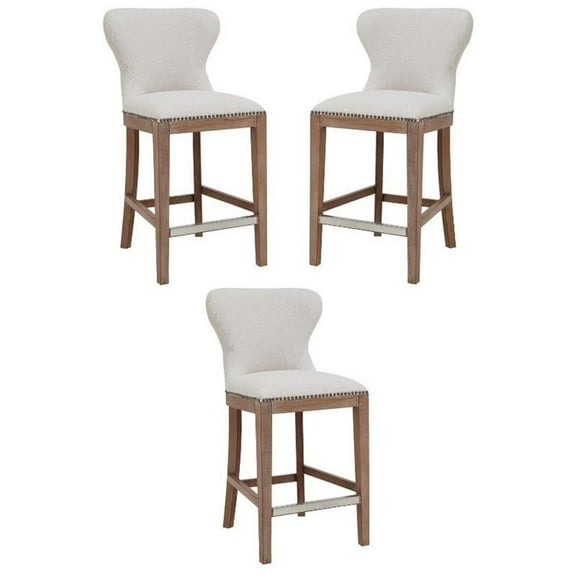 Home Square 26" Fabric Counter Stool in Cardiff Cream - Set of 3