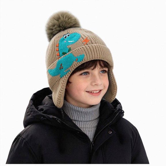 mgoYE Kids Boys Girls Dinosaur Winter Knit Hat Baby Toddler Thick Earflap Hood Caps