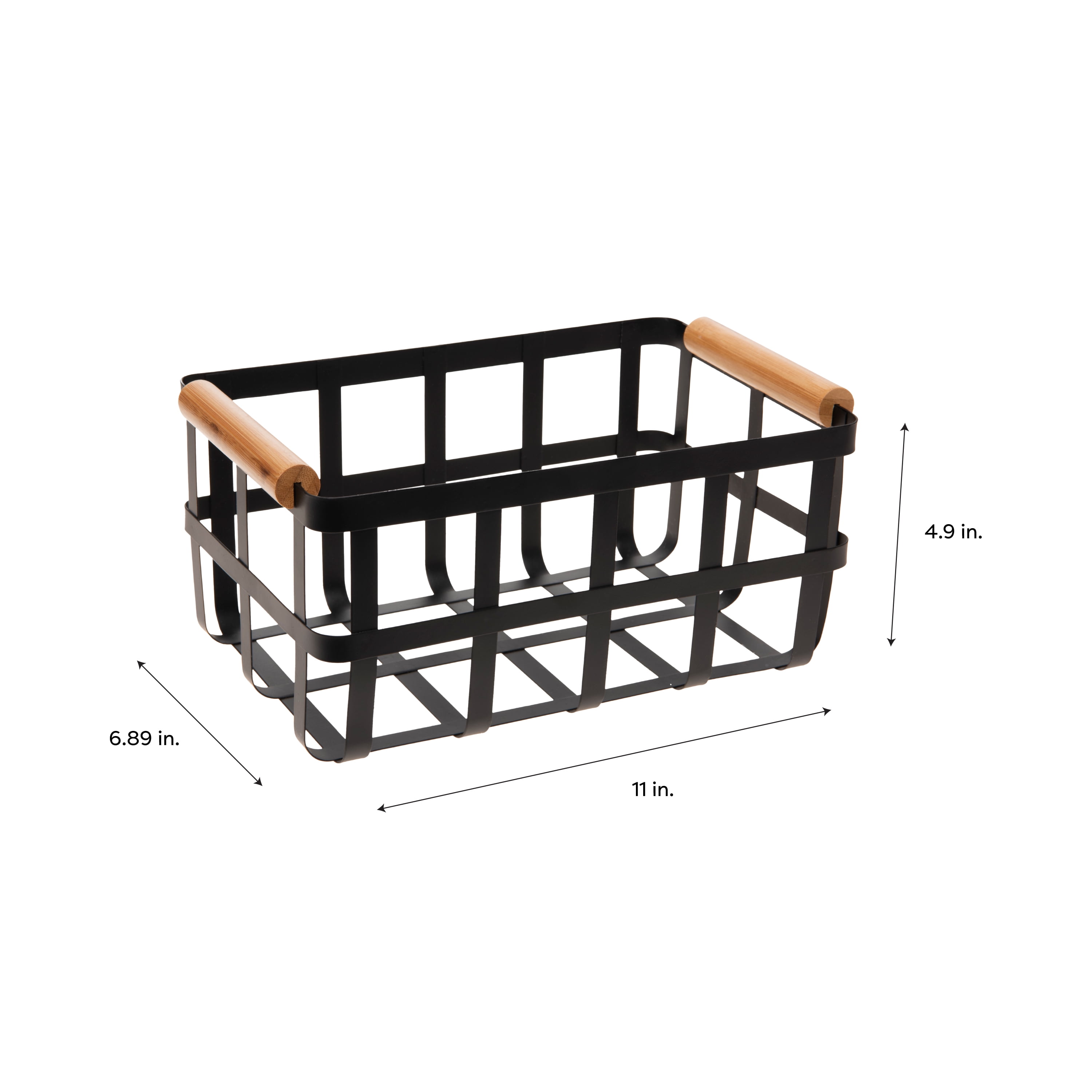 Simplify 4 Pack Metal Storage Basket with Bamboo Handles in