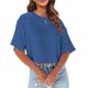 thumbnail image 2 of Camiseta corta de cuello redondo para mujer, manga corta y hombros descubiertos - Mezcla de algodón/spandex - S-XXL, 2 of 6