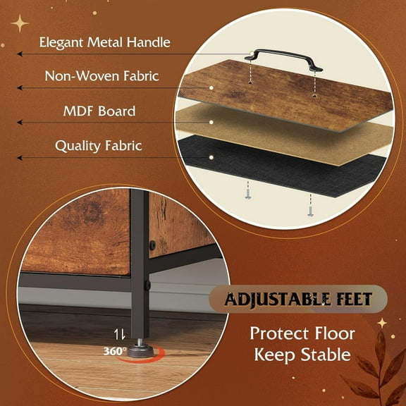 6 Drawer Dresser for Bedroom Large, Fabric Wide Dresser TV Stand for 50, 55, 60 inch TV, Big Long Chest of Drawers with Deep Drawer for Closet, Bedroom, Living Room, Hallway, Rustic Brown