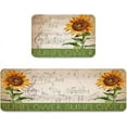 thumbnail image 2 of Kitchen Runner Rug Set 2 PCS, Sunflower Vintage Sheet Music Sunshine Runner Carpet Door Mats with Non Slip Rubber Backing Floor Mat for Laundry Bedside, 2 of 6