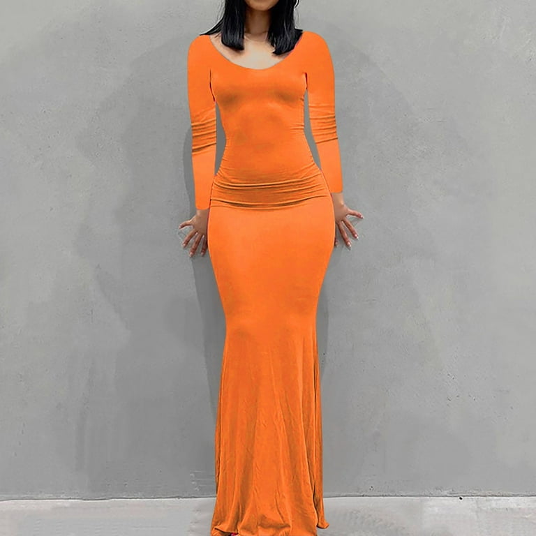 slim fit dress slacks Elegant Orange Red Coquelicot Fitted Long Evening Dress Formal Wedding –  Siaoryne main image 1