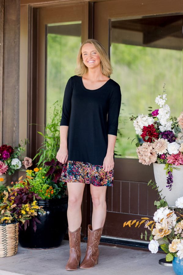 The Pioneer Woman Border Print Dress with 3/4-Length Sleeves, Women’s