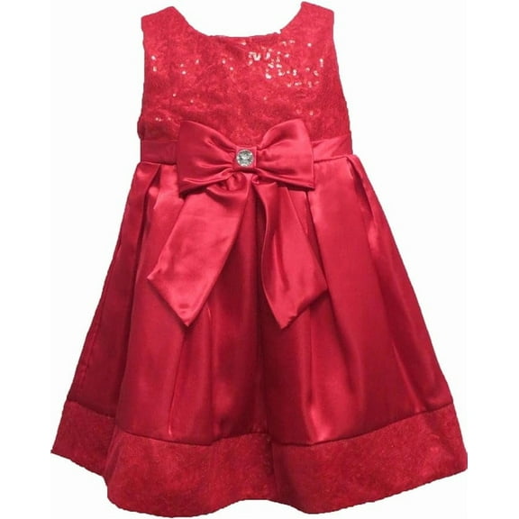 YOUNGLAND Girls Red Satin Sequin Bow Holiday Formal Dress, 6