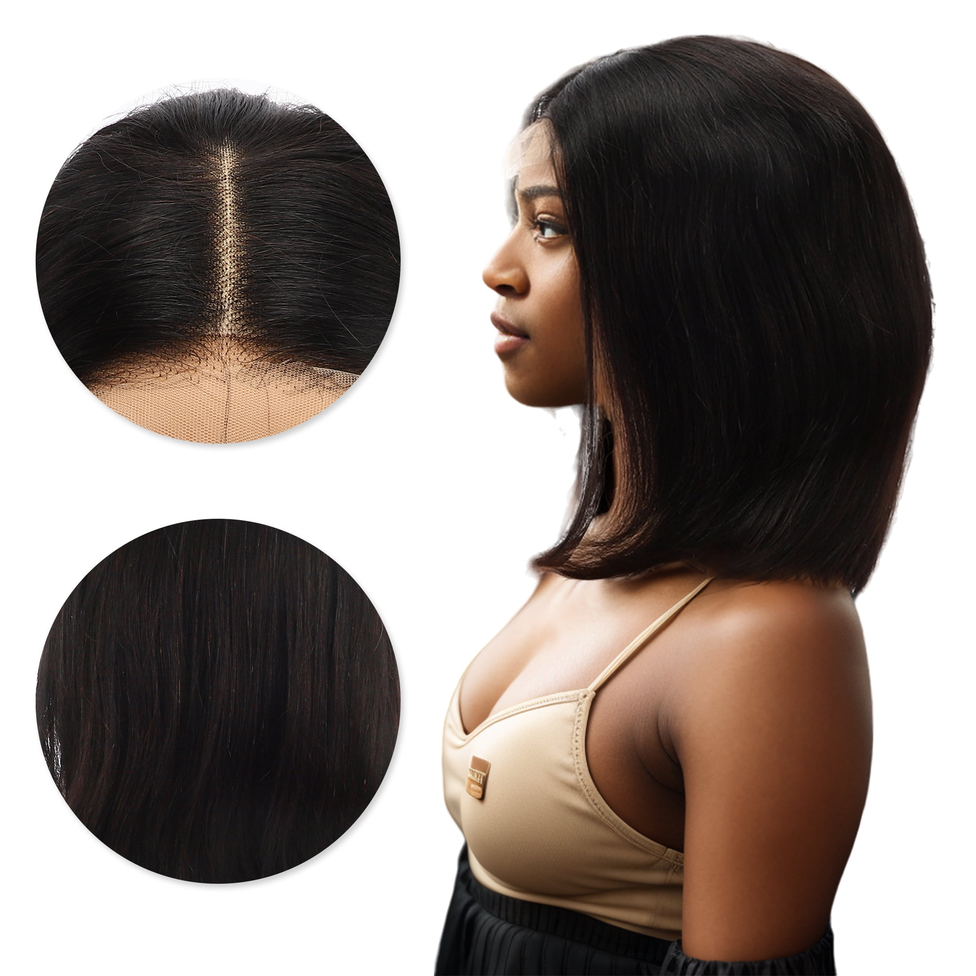 Unique Bargains 1 Pc Straight Long Hair Hair Wig Real Human Hair 10in 4x4in 180 Human Wig Black for Women