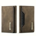 thumbnail image 5 of 1pc 's Slim Tri-Fold Magnetic Card Holder Wallet - Retro PU Leather-like Polyurethane Bifold-like Design, Golden-Tone Accent, Multiple & Cash Pocket - Black/Brown/Dark Grey/Navy/Red/Green - Compact, 5 of 7