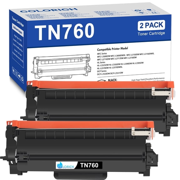 TN760 TN 760 Toner Cartridge Compatible for Brother TN730 TN760 Toner TN-730 TN-760 for MFC-L2710DW MFC-L2730DW HL-L2395DW HL-L2370DW DCP-L2550DW Printer (Black, 2-Pack)