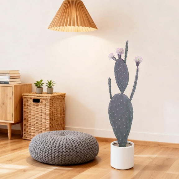 Tall Artificial Cactus Plant with Pink Flower, 46.5 Inch UV Resistant Fake Potted Cactus for Home Office Living Room Decor