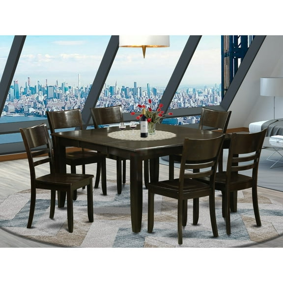 East West Furniture PFLY7-CAP-W 7 Piece Dining Set-Dining Table With Leaf and 6 Dinette Chairs