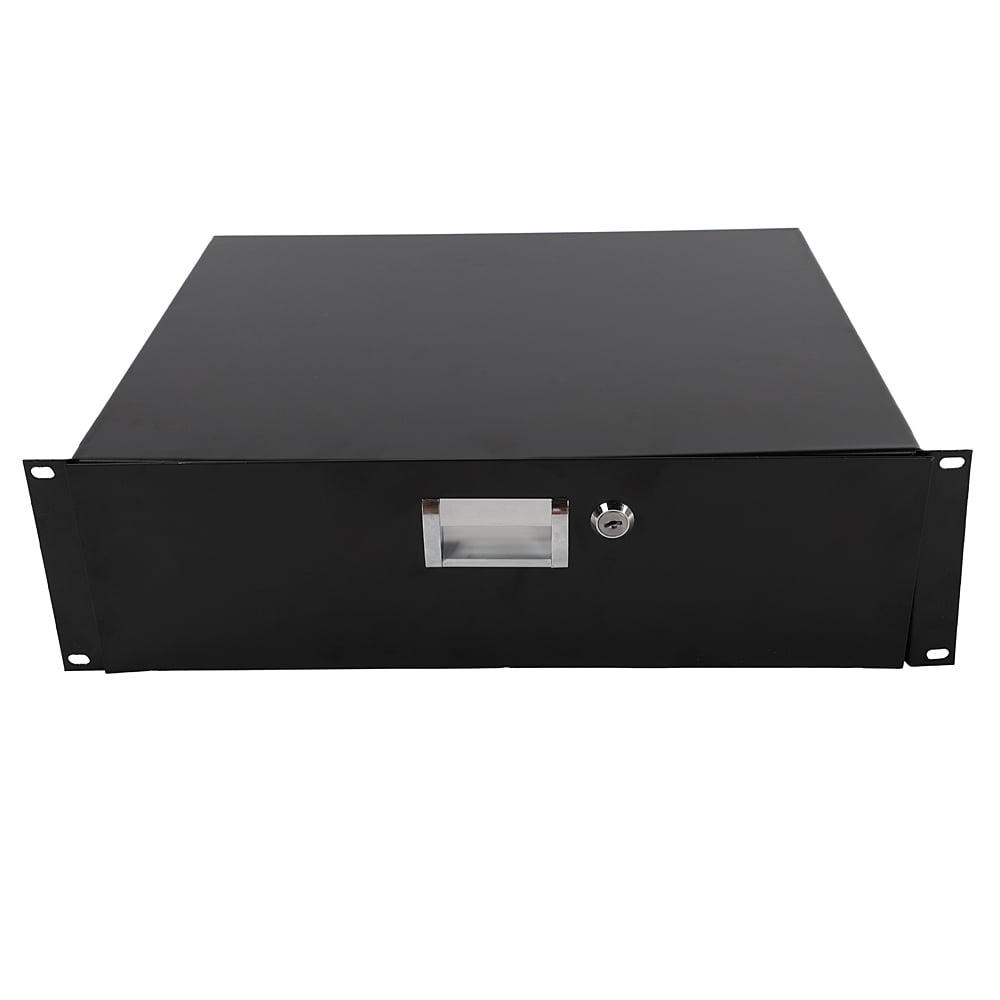 19" 3U Steel Plate DJ Drawer Equipment Cabinet with Keys Black