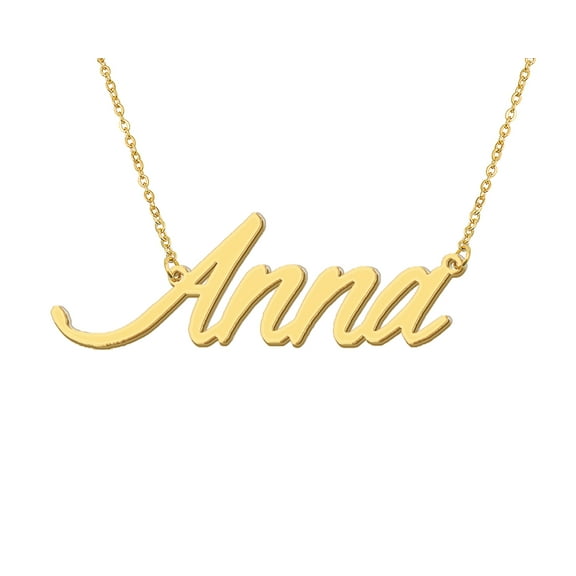 HUAN XUN 18k Gold Plated Anna Name Necklace Stainless Steel Nameplate Necklaces for Womens Mens Mother Day Christmas Jewelry Gift