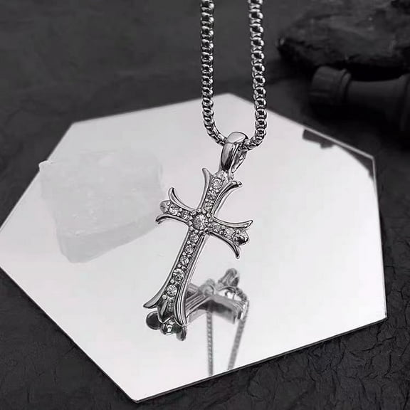 14K White Gold Cross Necklace Brilliant Cubic Zirconia Wedding Accessories for Women Fashionable Necklace Female Jewelry