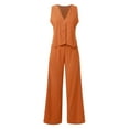 thumbnail image 5 of Riforla Women's 2 Piece Cotton Casual Outfits Womens Button Sleeveless Vest Shirt Straight Wide Leg Trousers with Pockets 2 Piece Sets for Women Orange S, 5 of 9