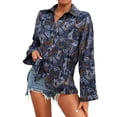 thumbnail image 2 of SAYOO Camisa de mujer, blusa con botones, estampado casual, cuello de solapa, manga larga, ajuste holgado, tops SAYOO moda, 2 of 7