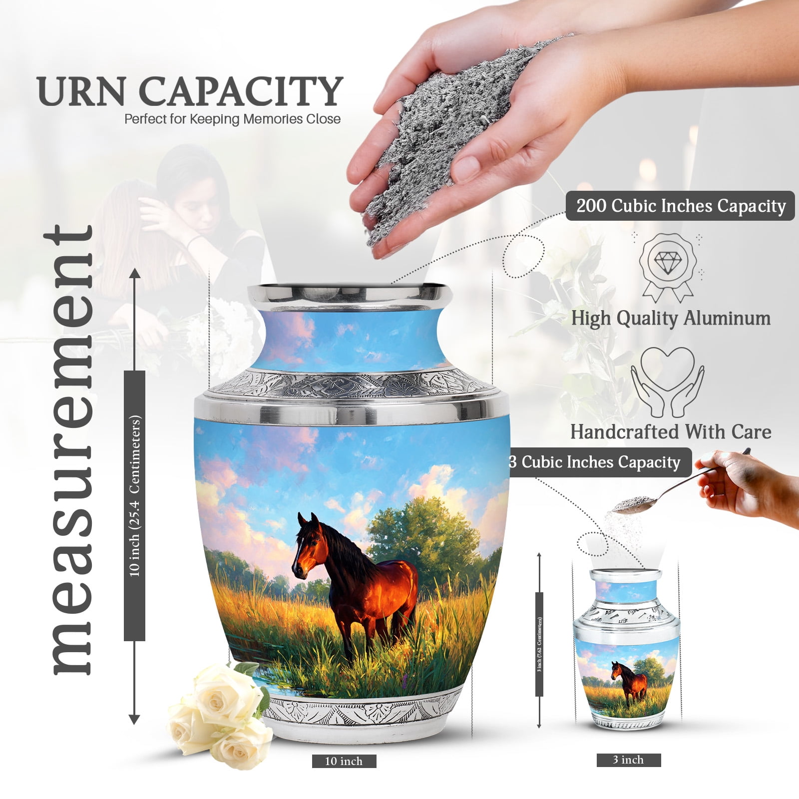 KARYLIZ Horse Urn&nbsp;Cremation for Ashes - Blue Urns For Human Ashes Adult Male & Female - Mini Keepsake Urns For Human Ashes Adult Man - Funeral & Burial Urn for Women - Decorative Gift - 3 Inch